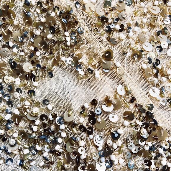 ZARA Woman Gold Tan Cream Sequin Sparkle Beaded Mesh Overlay Mini Skirt Small - Picture 7 of 8